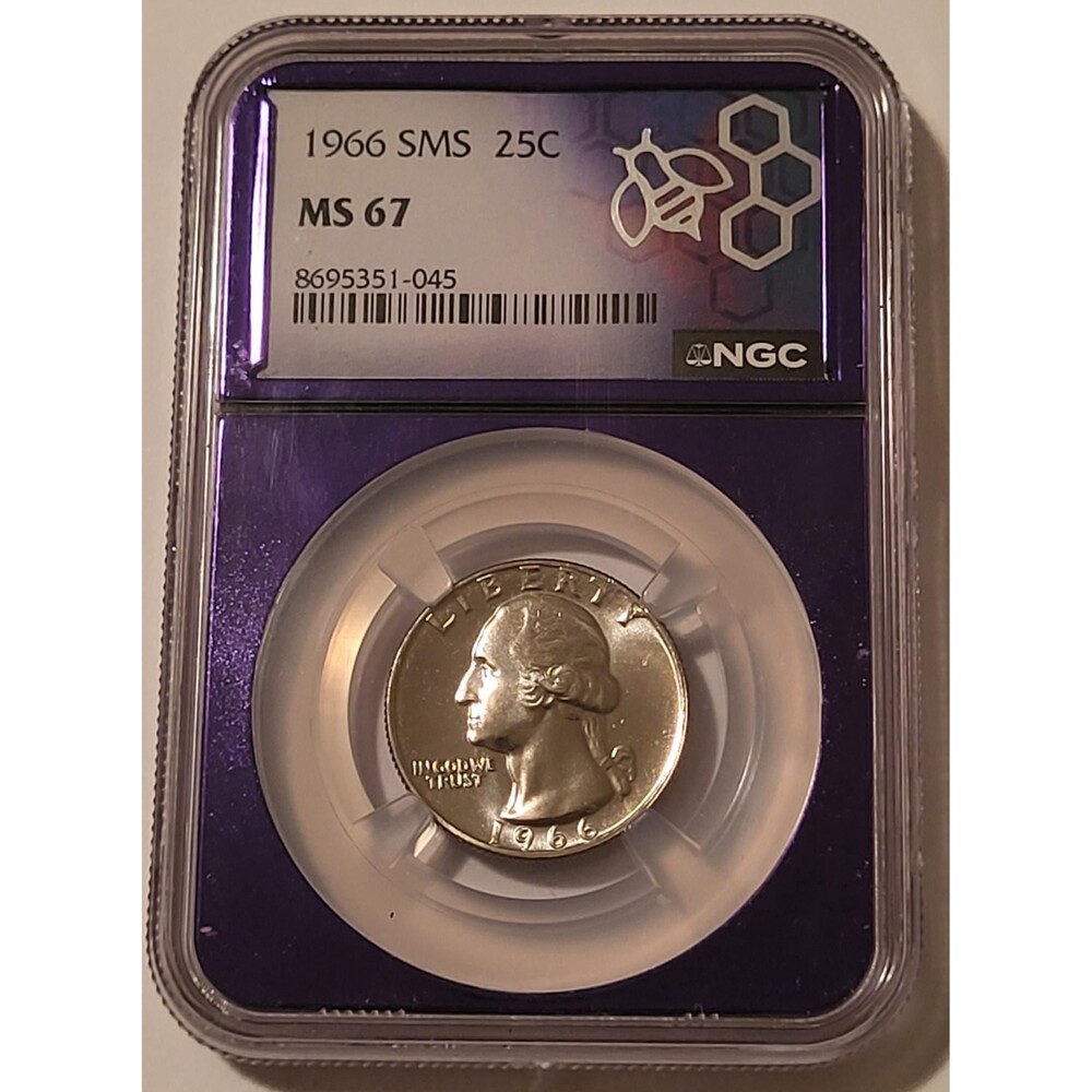 1966 Washington Quarter SMS MS67 NGC Purple Bee Holder